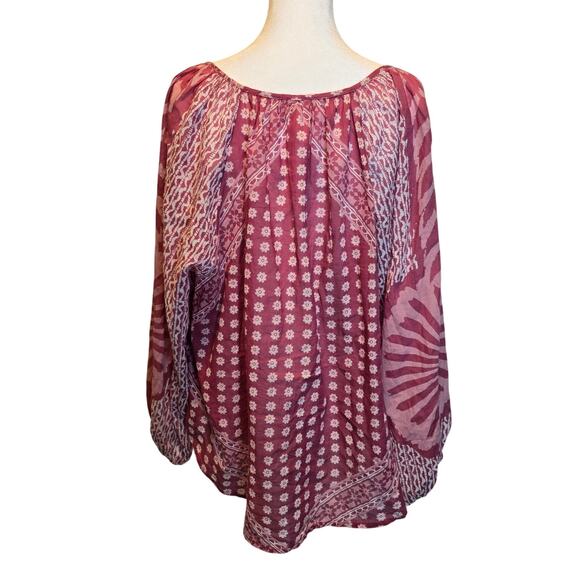 Free People Elena Floral Print Top Blouse Clay Combo Boho Western Oversized XS - Picture 5 of 8